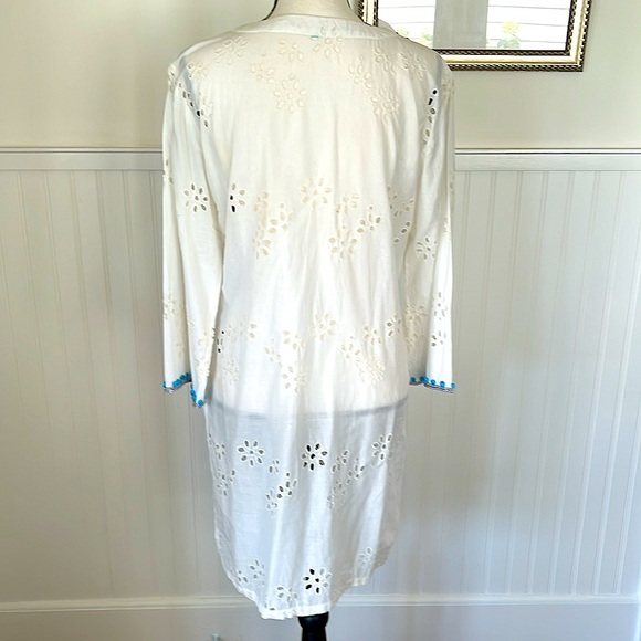 Kareena White Eyelet Coverup Multi Rows of Embellishments Beads Rhinestones Sz L - Picture 5 of 6